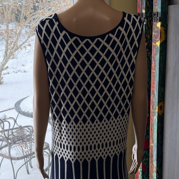 Elegant Midi Navy and White Sleeveless Knit Dress, New with Tags 14/16 - Picture 5 of 11